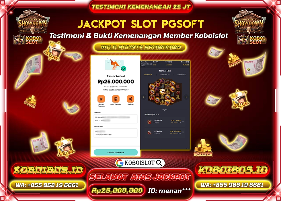 BUKTI KEMENANGAN menan*** SLOT GACOR WILD BOUNTY SHOWDOWN Rp25.000.000,- LUNAS